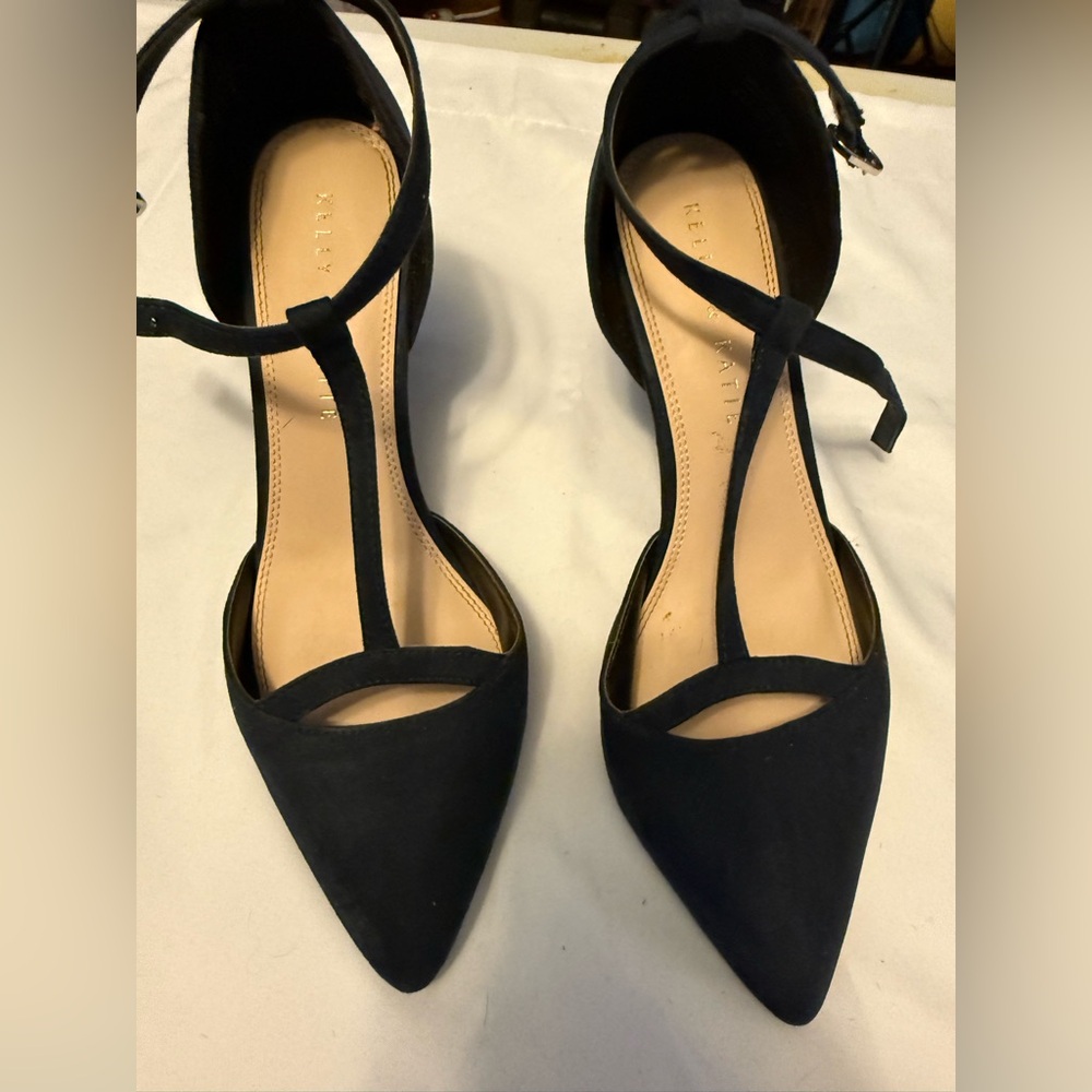Navy T Strap Heels 3”